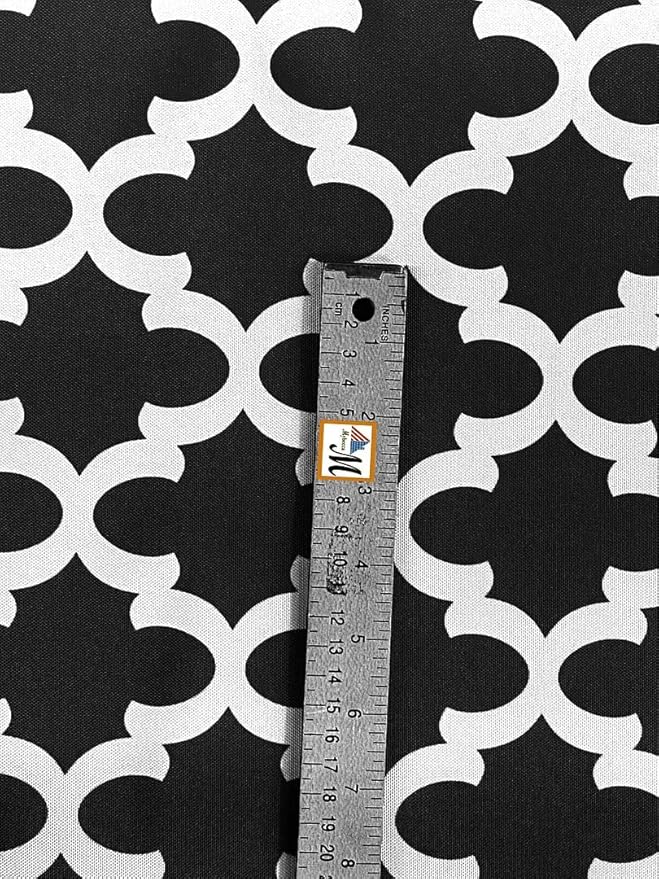 Mybecca Canvas Oxford Fabric Marine Waterproof Outdoor Awning 600 Denier Moroccan Ogee Pattern Black/White (Cut Separate by Yard for Prime Orders-1 Yard) (60"x36")