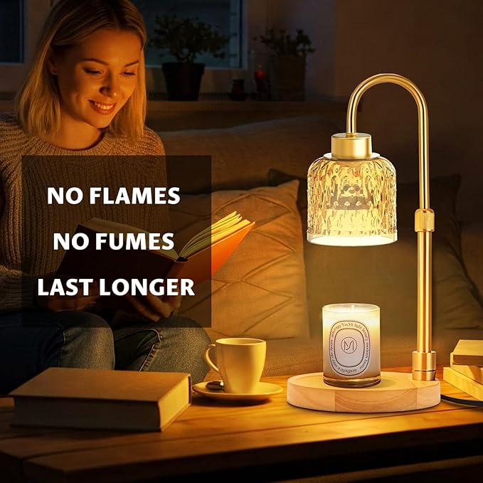 Candle Warmer Lamp Dimmable with Timer and 3 Bulbs, Adjustable Height & Brightness, Electric Candle Wax Warmer for Jar Candles, House Warming Gifts New Home Decor (Amber)