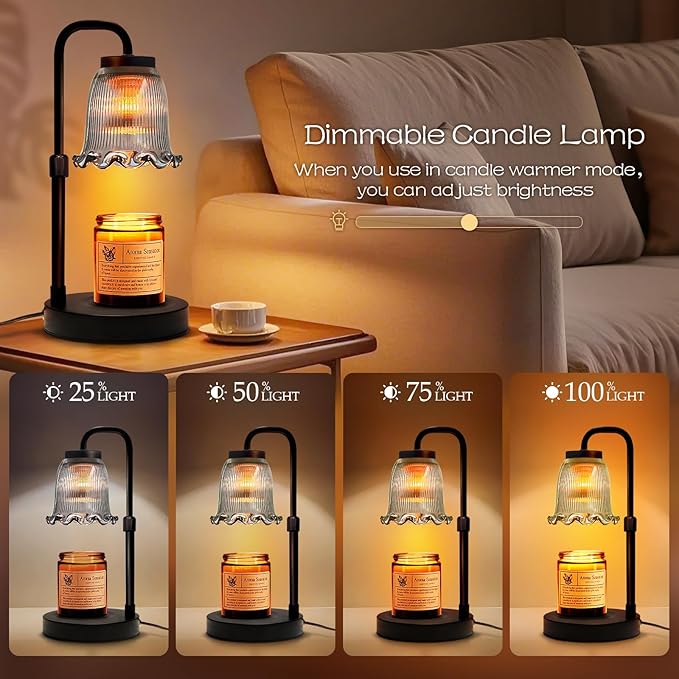 Banbanda Candle Warmer Lamp with Timer Dimmer: 3 Timing Mode, 35W Safety Anti-Scalding, 4 Level Dimming Romantic Night - Wax Warmer for Scented Wax for Home Decor Gifts