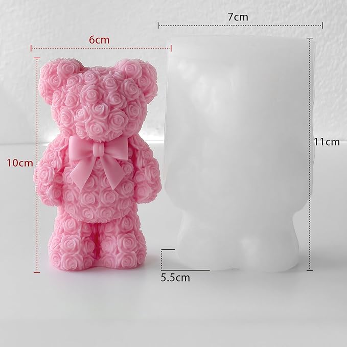 Rose Bear Heart Cylinder Candle & Resin Mold - Resin Casting Silicone Molds for Home Decor & Candle Making Wave Spiral Mold