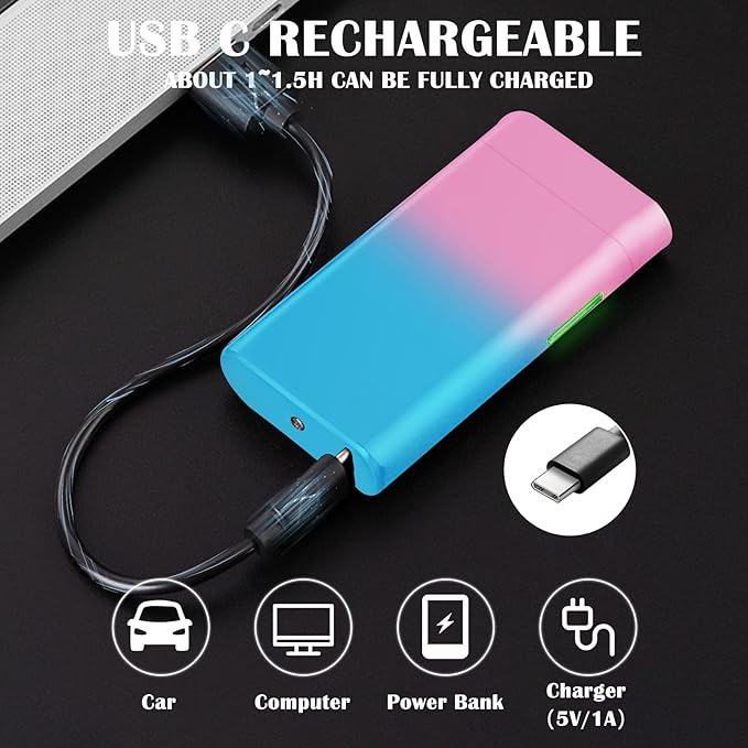 Arc Lighter Rechargeable USB C Electric Lighter Electronic Plasma Lighters Metal Chargeable Lighters with LED Dazzling Power Display Design for Outdoor, Camping, BBQ (PinkBlue)