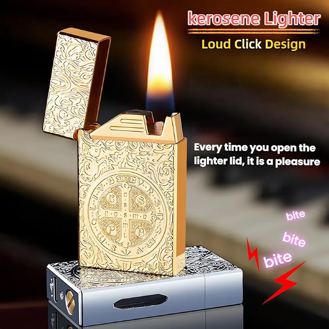 Smart Kerosene Lighter - 4 Ignition Modes (Voice/Gravity/Airflow/Tap), Loud Click & Soft Flame, USB-C Rechargeable and Refillable Lighters with Visible Fuel Window (No Fuel Included)