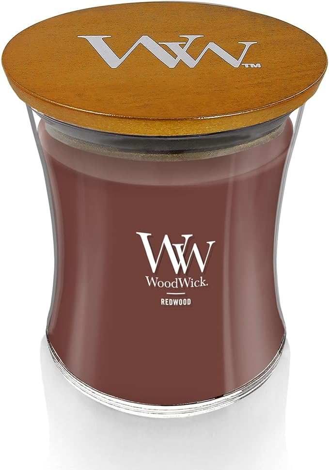 WoodWick Redwood Holiday Candle Gifts for Women and Men, 9.7 oz Medium Hourglass Candle with Crackling Wick