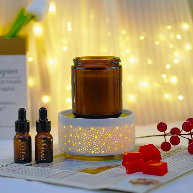 Wax Melt Warmer Ceramic 3-in-1 Oil Burner Electric Candle Wax Warmer Burner Heating Plate Melter Fragrance Warmer for Scented Waxs Home Office Bedroom Aromatherapy Gift& Décor