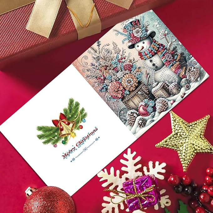 6PCS DIY Diamond Art Christmas Cards with Envelopes, Festive Holiday Greeting Cards Kit, Snowman Christmas Diamond Art Kits for Adults Kids Gifts