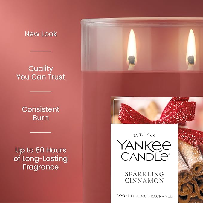 Yankee Candle Large Tumbler Scented Candle with up to 80 Hour Burn Time, Premium Plant Wax Blend for Consistent Burn, 20 oz Tumbler Candle with Room Filling Fragrance, Sparkling Cinnamon