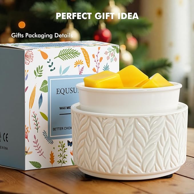 EQUSUPRO Wax Melts Warmer Candle Warmer - Wax Melt Warmer for Scented Wax 4-in-1 Ceramic Wax Burner Electric Fragrance Wax Melter for Home Office Gift & Decor (Large Size Leaf)