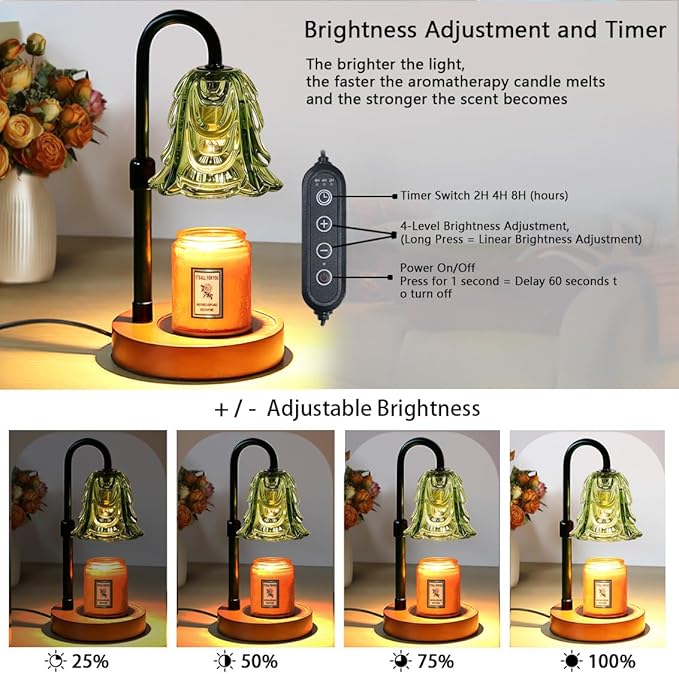 Candle Warmer Lamp with Timer Dimmer Adjustable Height for New Home House Bedroom Decor,Wax Melt Warmer with 2 Bulbs for Jar Candles, Gifts for Mom Women Friend Sister Mothers Day Birthday | Green