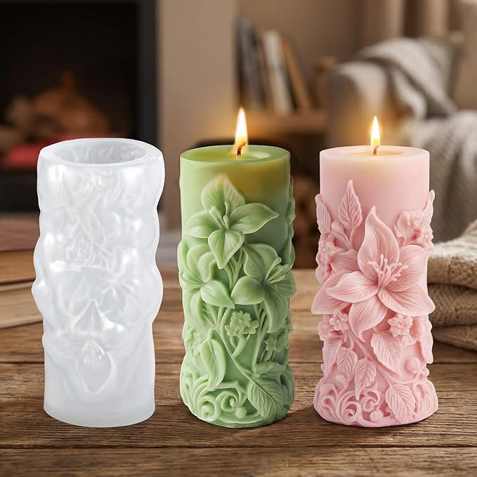 Candle Molds for Candle Making Flower Molds for Candles Resin 3D Lily Embossed Candle-Mold for Candles Making DIY Craft Wedding Party