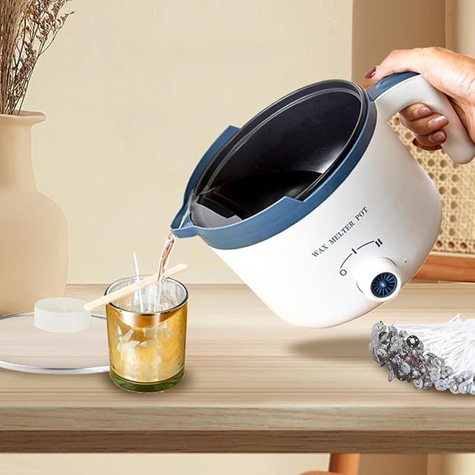 Ksedcon Wax Melter for Candle Making with Pouring Spout, Electric Wax Melting Pot Kit Included Wicks, Wick Stickers, Centering Device, Stirring Spoon