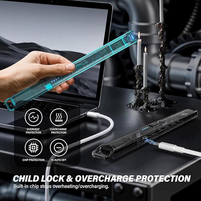 KTEBO® 2 Pack Electric Candle Lighters - 7.4 inch Long USB Rechargeable Plasma Arc Lighter Windproof Flameless Lighter for Scented Candles, Grill, Camping - See-Through Tech Design, Stocking Stuffers