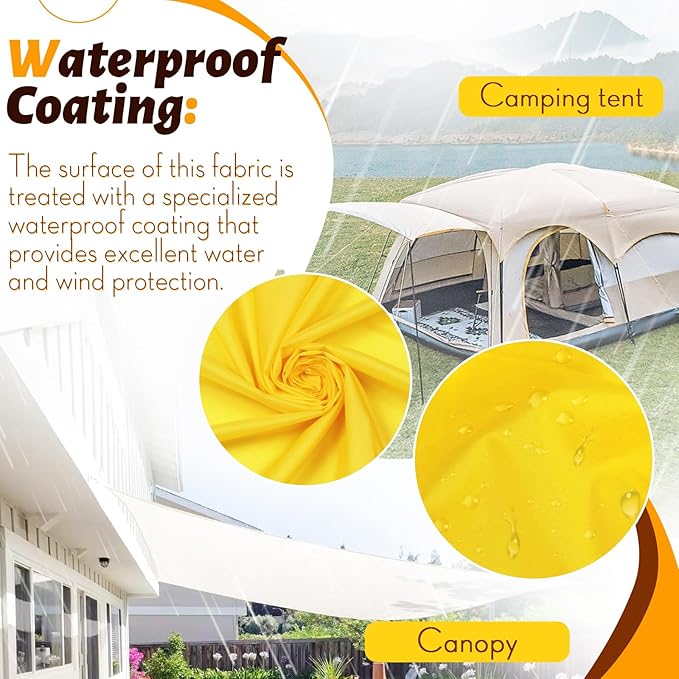 Vonty Waterproof Fabric Ripstop Nylon Fabric by The Yard - 60 Inch Wide(1 Yard), Water Proof Yellow Fabric Lightweight Kite Fabrics for Tent Bag Tarp DIY Craft Travel Outdoor