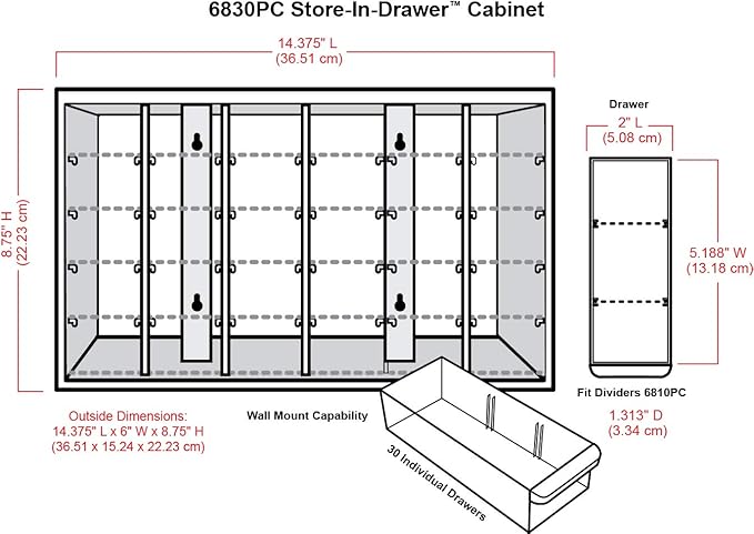 ArtBin 6830PC Store-In-Drawer Cabinets - Wall Mountable Storage Cabinet with 30 Drawers, Art & Craft Organizer, Clear/White