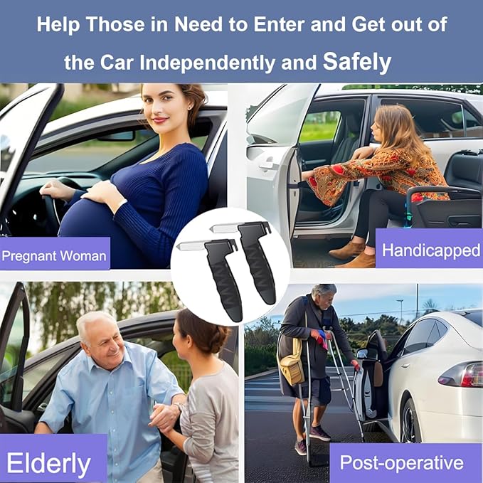 Car Door Handle for Elderly, Door Grab Handle Assist, Ultra Grip Mobility Handle for Car, Car Door Latch Bar for Easily Get Out of Car, Anti-Slip Design, Black/2 Pack