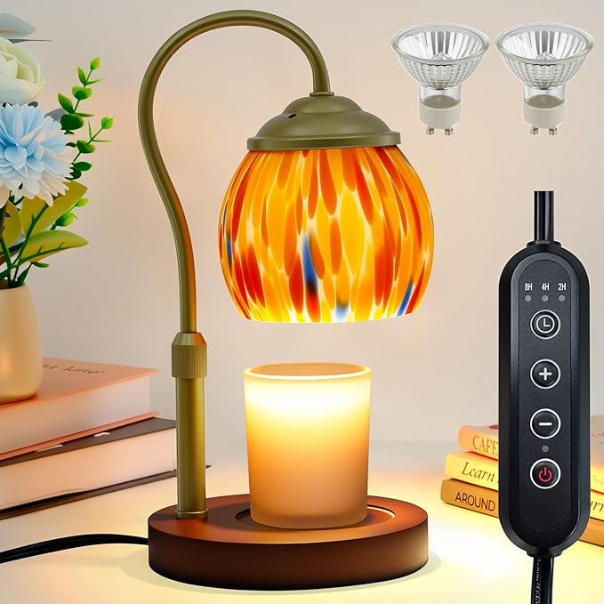 Stained Glass Candle Warmer Lamp with Timer Dimmer, Height Adjustable Candle Warmer with 2 Bulbs, Wax Melt Warmer for Scented Jar Candle, Valentine's for Women,Mom,Her