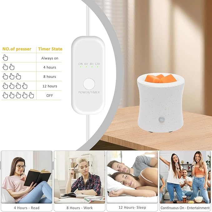 ASAWASA 3 in 1 Ceramic Wax Melt Warmer with 4 Timer and Silicone Dish, Candle Wax Warmer for Scented Wax & Essential Oils,Ideal Gift for Home Office Bedroom Living Room Décor (White)