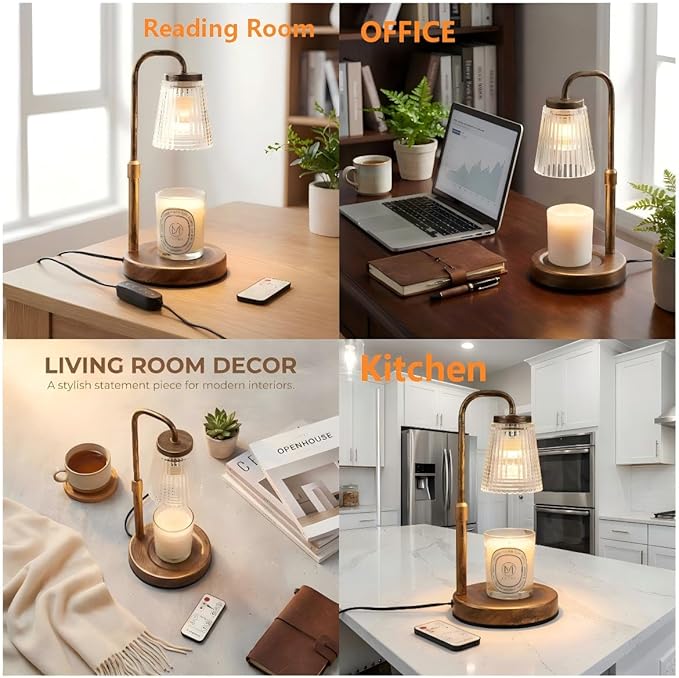 Candle Warmer Lamp with Timer & Dimmable,Wireless Remote Control Candle Warmer, Height Adjustable Wax Warmer Lamp for Jar Candles,Gifts for Women/Mom,Modern Home Decor. (Bronze)