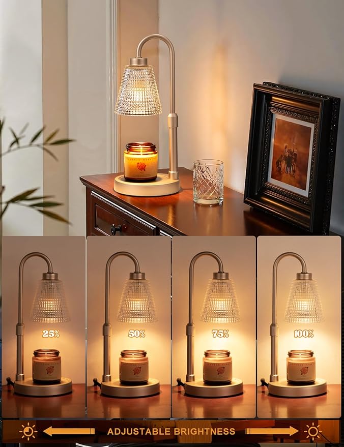 Innqoo Champagne Gold Candle Warmer Lamp with Timer, Dimmable Candle Warmer for Home Decor, Height Adjustable Candle Lamp for Jar Candles, Birthday Gifts for Women Mom, House Warming Gifts New Home