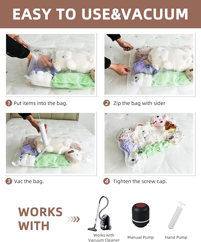 Vacuum Storage Bags for moving, Vacuum Seal Bags for Memory Foam, Latex, Clothing & Bedding, Space Saver Bags for Organization and Storage (Large)