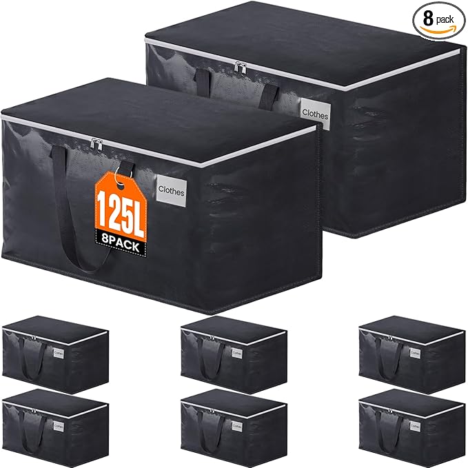 Fabspace Moving Bags Heavy Duty with Strong Zippers and Handles Collapsible Moving Supplies, Storage Totes for Packing & Moving Storing 125L 8Pack