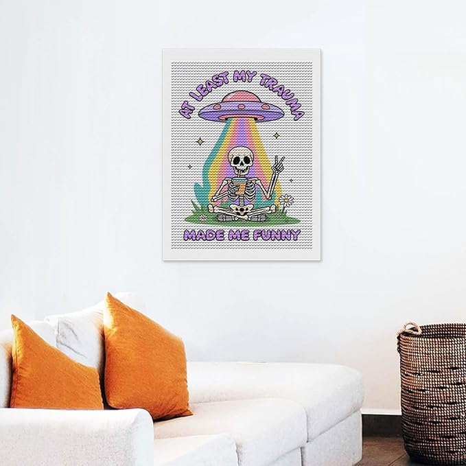 KIVJMSIDJA Skull Skeleton “At Least My Trauma Made Me Funny” Diamond Art Kits for Adults for Beginners, 5D Full Diamond Art Paint 12"x16"
