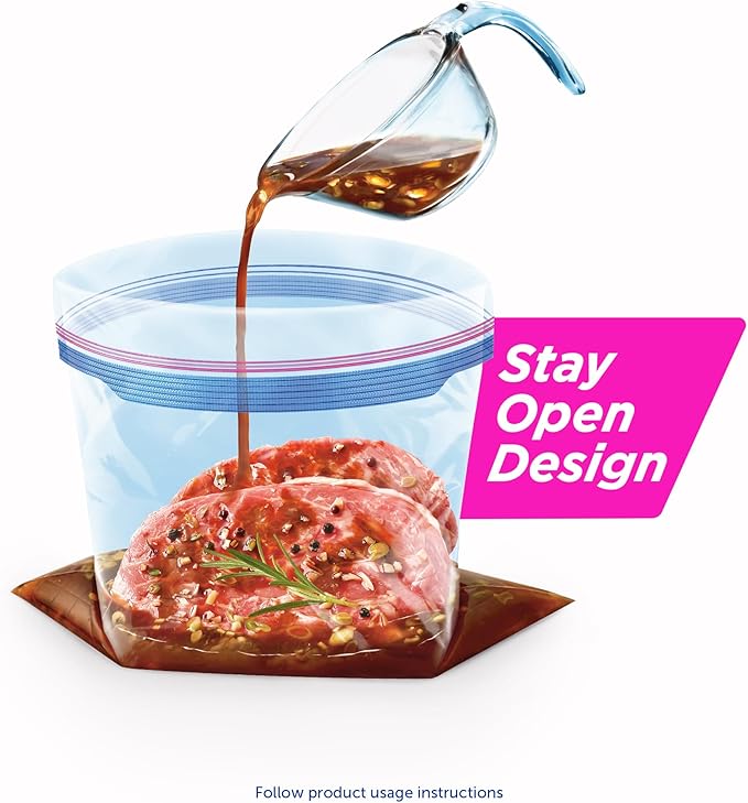 Ziploc Quart Food Storage Freezer Bags, New Stay Open Design with Stand-Up Bottom, Easy to Fill, 19 Count