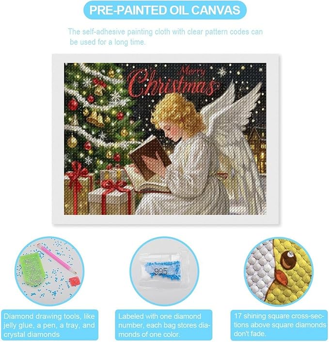 AIVKIEJK Diamond Painting Kits for Adults - Merry Christmas Angel Welcome Painting DIY 5D Full Drill Diamond Dots Paintings with Diamonds Gem Art and Crafts Home Decor 12"x16"
