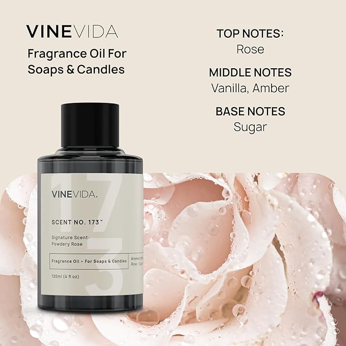 VINEVIDA [4 oz] Powdery Rose; Fragrance Oil for Candle Making and Soap Making - Premium Candle Scents for Soy Candles
