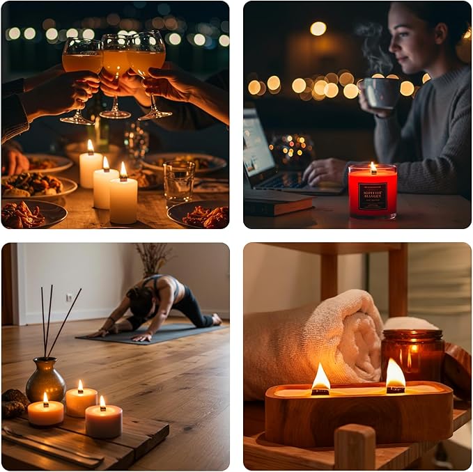 Candle Wick for Candle Making, Wooden 120Pcs 5.0X 0.5 Inch, 60Pcs Iron Stand, 60Pcs Candle Wick Stickers
