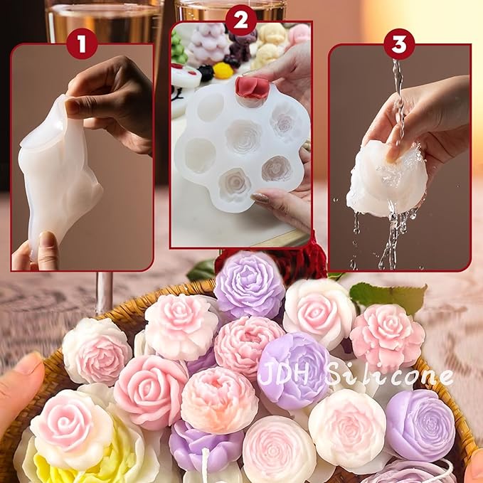 7 Sets Flower Candle molds,3D Valentin e's Day Mold for Candle Making for Candle Soap Making,Handmade Cake Dessert Decoration Chocolate Cupcake Candy Ice Mold,Resin Concrete Art Crafts Accessories