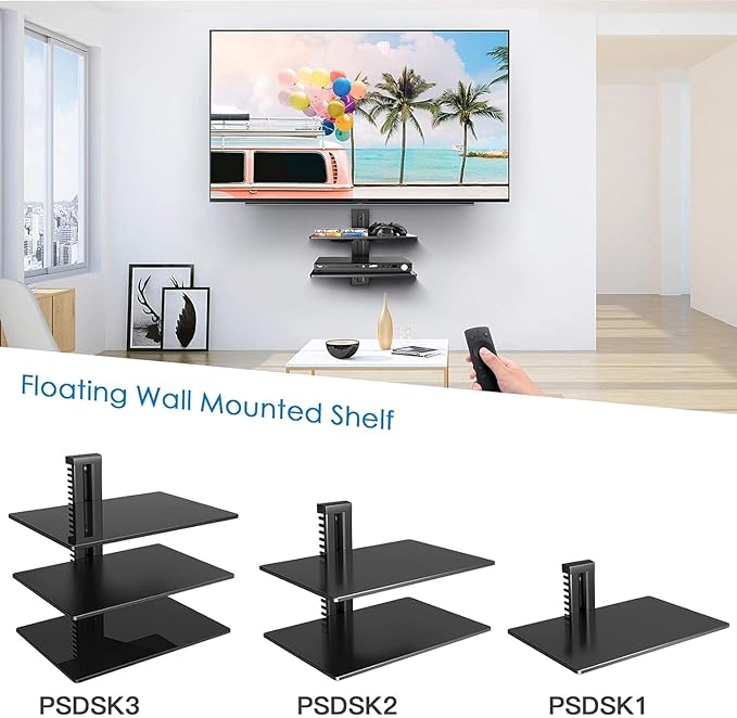PERLESMITH Floating AV Shelf Double Wall Mount TV Shelf - Holds up to 17.6lbs - DVD DVR Component - Perfect for Xbox, Projector, WiFi Router, Game Console and Cable Box, PSDSK2