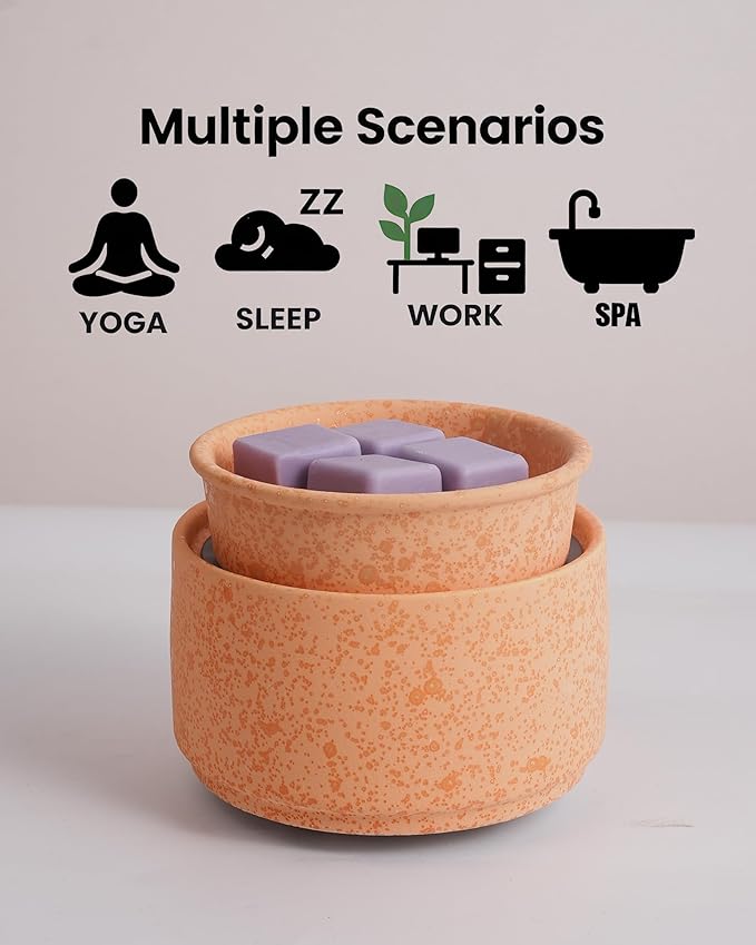 Ceramic Electric Wax Melt Warmer & Cube Oil Melter Cute Small Warmers Aromatherapy for Home Decorative Burner Melts Scented Candle Tart Scent Warm Fragrance (Orange)