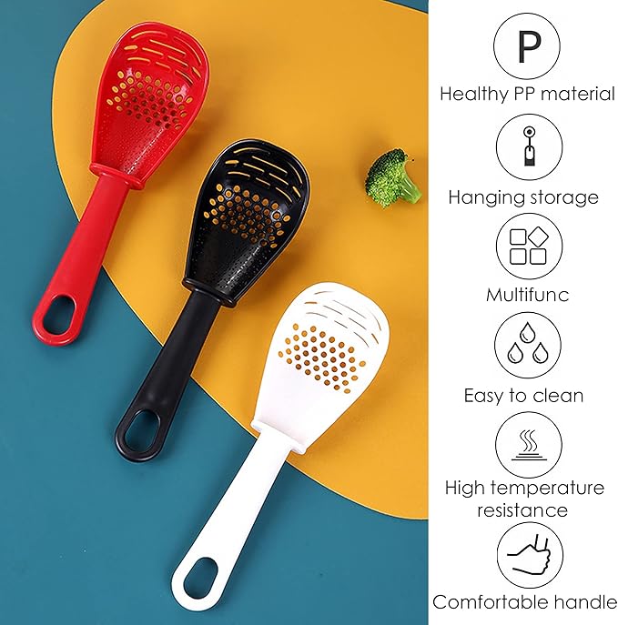 3 Pack Multifunctional Kitchen Cooking Spoon, Muulaii 6 in1 Kitchen Gadgets Strainers for Egg Yolk Separator- Grater Masher- Colander Skimmer Scoop