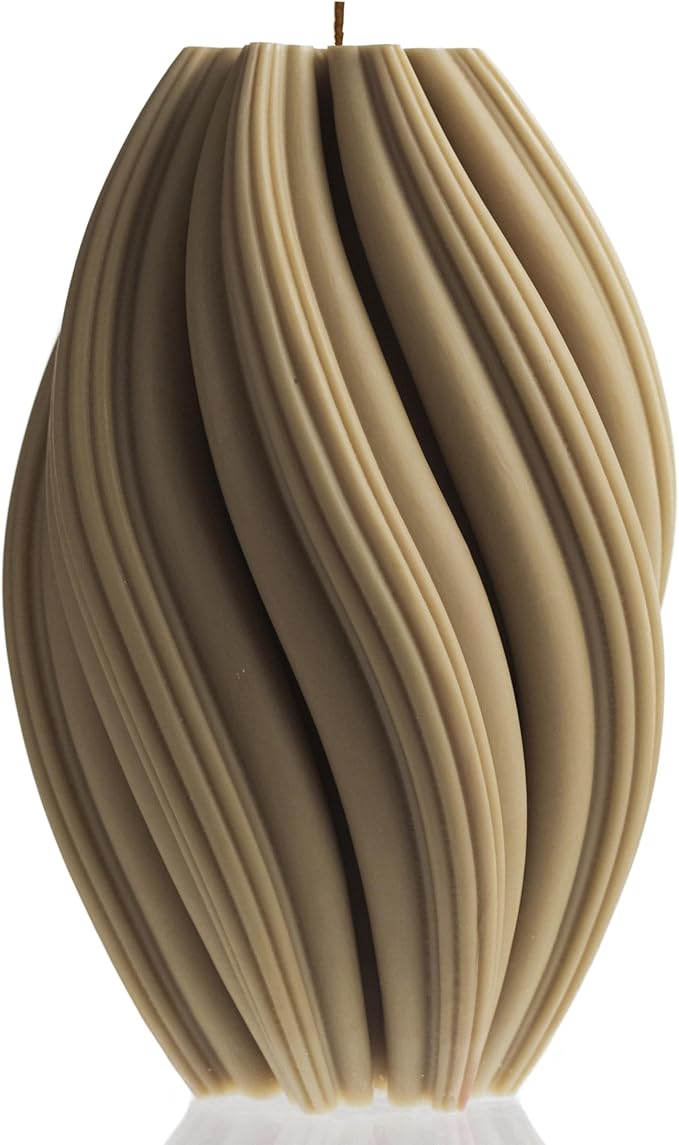 LAWA Swirl Candle - Large Beautiful Handmade Pillar Scented Soy Wax Twirl Elegant Bubble Aesthetic Candle Housewarming Gift Home Room Shelf Decor Idea Spiral Olive Beige (Large)