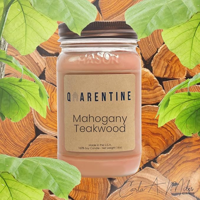 Organic Soy Wax Mahogany Teakwood Scented Vegan Candle | Rich Wood Aroma | 100% Pure Soy & Essential Oils | Long-Lasting Scent | Hand-Poured in The USA | Perfect for Aroma Therapy(16oz)