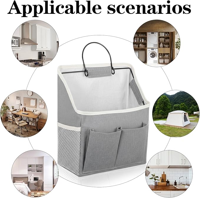 Wall Hanging Storage Bag Cotton Linen Hanging Storage Basket with Pockets Over the Door Organizer Wall File Organizers Desktop Organizer Basket For Kitchen Bedroom Bathroom Office Camper