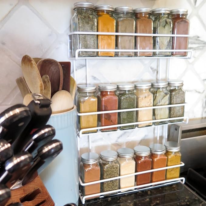 Evelots 2 Pack 3-Tier Spice Rack-Door/Wall Mounted-Sturdy Coated Metal-Up to 36 Bottles