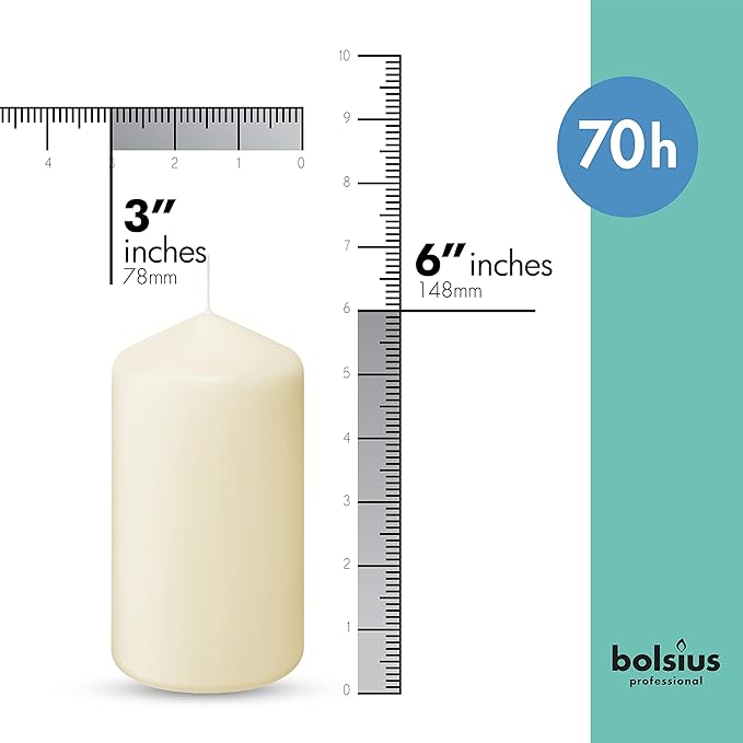 BOLSIUS Set of 6 Ivory Pillar Candles - 3x6 inch Unscented Candle Set - Dripless Clean Burning Smokeless Dinner Candle - Perfect for Wedding Candles, Parties and Special Occasions