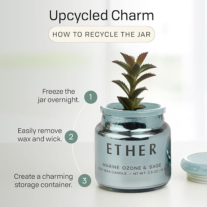 Paddywax Chroma Scented Candle with Lid in Reusable Metallic Etched Glass Jar, Clean- Burn Soy Candle with Approx. 14 Hour Burn Time, Marine – Ether, Ozone & Sage, 2.5 oz