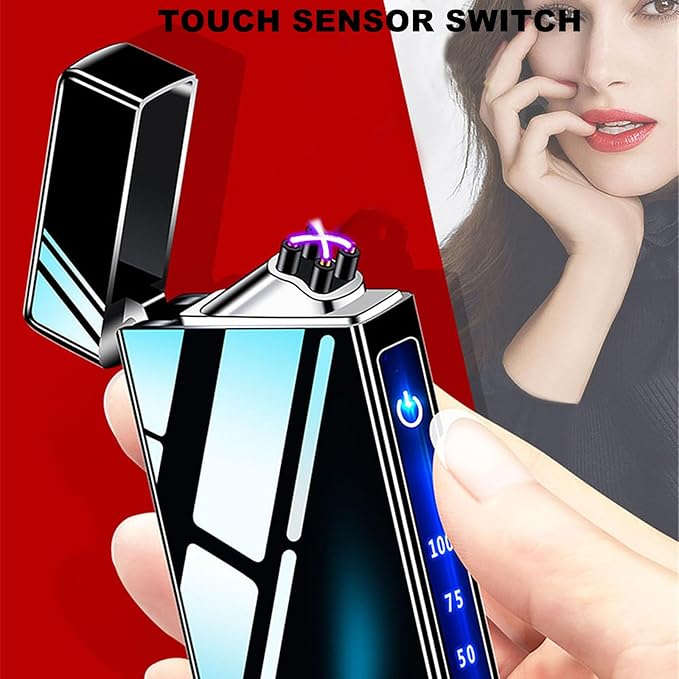 Plasma Dual Arc Lighter,USB Rechargeable Lighter with LED Battery Indicator and Touch Sensor Switch (ICE Black)