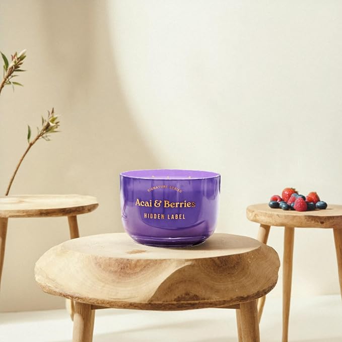 Acai Berries Scented Candle, 18oz Natural Soy Wax, 3-Wick Large Aromatherapy Candles for Home Scented, 70Hour Burn Time, Luxur Candles Gifts for Women and Men