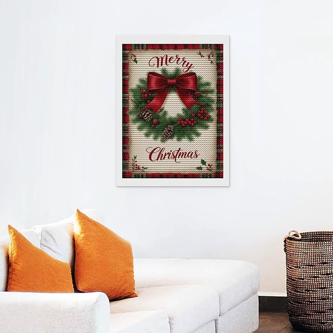 AIVKIEJK Diamond Painting Kits for Adults - Merry Christmas Red Bow & Pine Cones Painting DIY 5D Full Drill Diamond Dots Paintings with Diamonds Gem Art and Crafts Home Decor 12"x16"