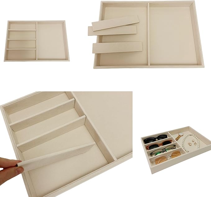Large Beige Premium Quality Velvet Jewelry Display Box Tray Stackable Practical Trade Show Home Store Glasses Accessories (Multifunction Jewelry Tray)