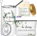 Sieral 3 Pcs Christian Easter Gift Set for Women 20oz Tumbler, Prayer Candle & Bible Verse Makeup Bag, Inspirational Religious Church Faith Birthday Gift for Mothers Day Mom(Be Strong and Courageous)