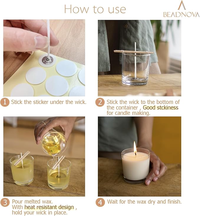 BEADNOVA 70pcs Double Sided Candle Wick Stickers for Candle Making DIY