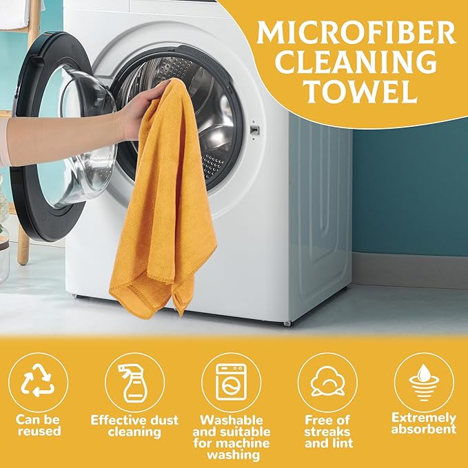 6 Pcs Extra Large Microfiber Cleaning Cloth Reusable Microfiber Towels Thick Washable Cleaning Towel for Home Office Windows Floors and Cars, 30 x 20 Inch (Orange)