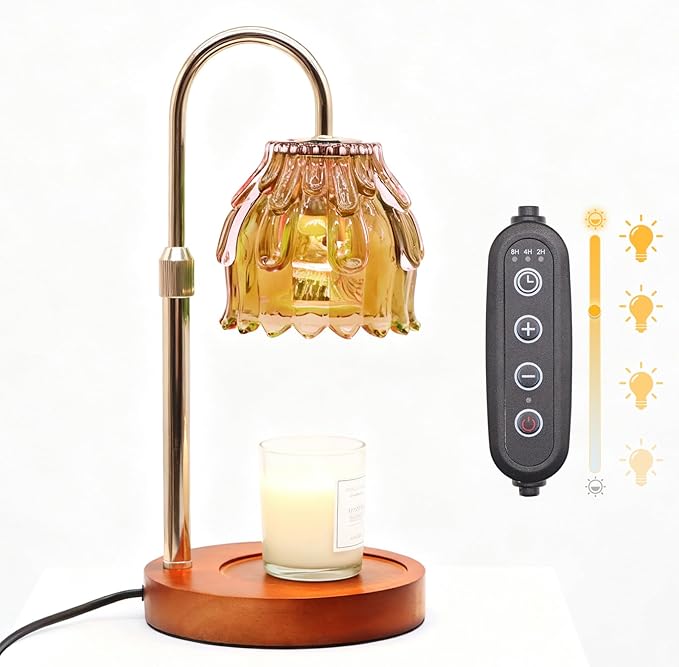 Candle Warmer Lamp with Timer and Dimmer 4-Level Dimmable Flower Light Heat Lamp for Jar Candles Adjustable Height Modern Cute Home Decor for Living Room Bedroom and Best Gift for Friends Lover. Gold