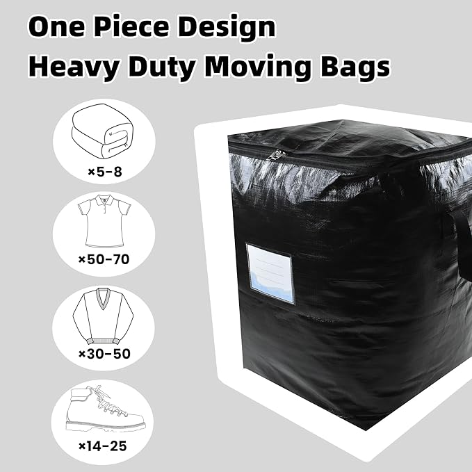 3 Pack 140L Storage Bags for Clothes, Moving Bags Heavy Duty Extra Large with Reinforced Handle, Storage Containers for Organizing Bedding, Blanket, Sheets, Pillows, Toys, Christmas Decorations