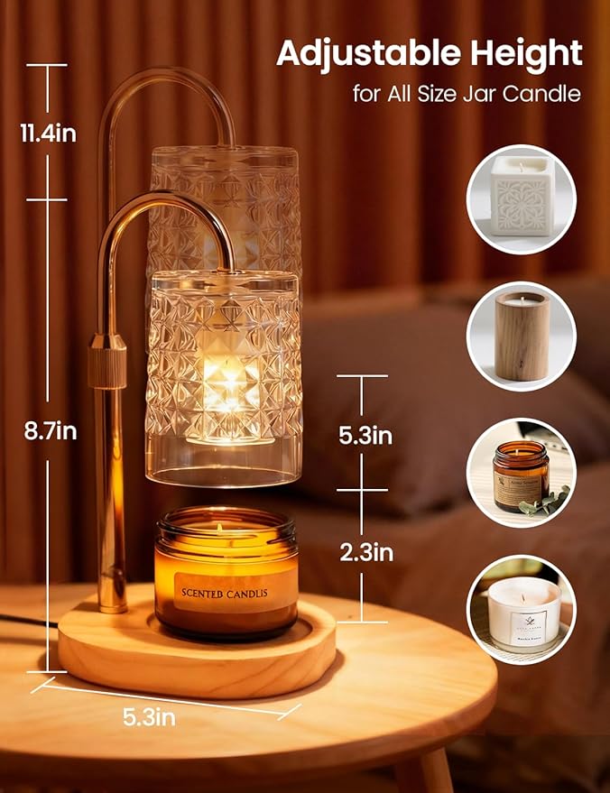Candle Warmer Lamp with Timer Dimmable Candle Warmer Birthday Gifts for Women Mom Sister, House Warming Gifts New Home Room Decor, Height Adjustable Wax Melts Warmer for Jar Candles
