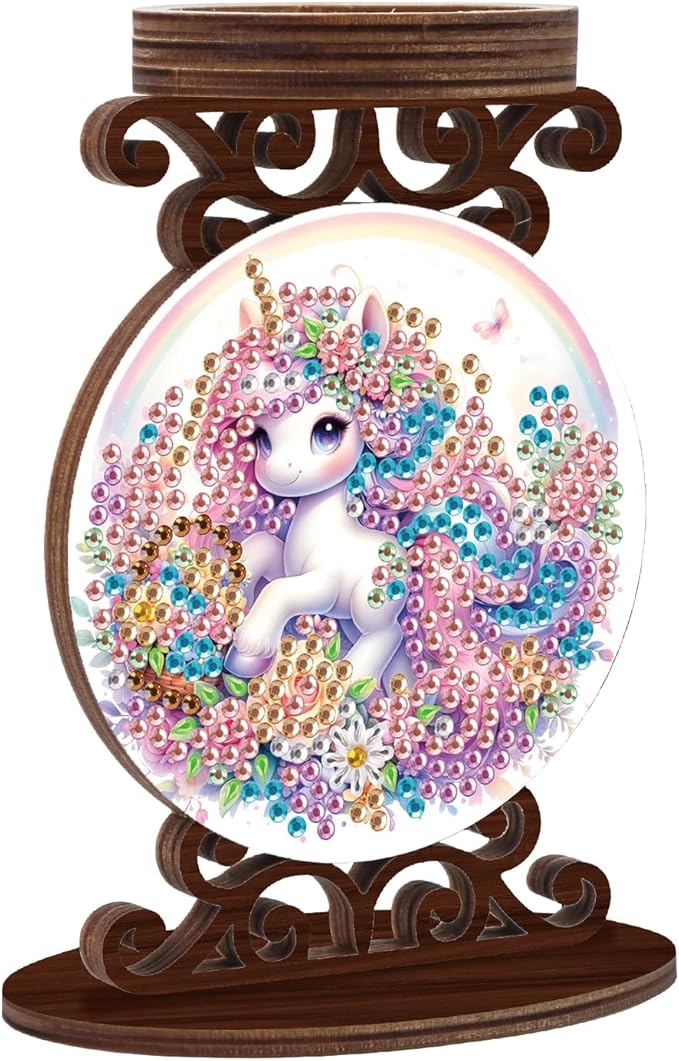 Diamond Art Painting Candlestick Holder kits, Unicorn DIY shaped crystal Diamond partial art painting, woodiness Candle holder for AromaRelax & Home Decor, Christmas Halloween Ornaments (Double-Sided)